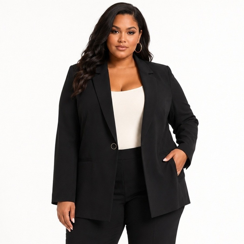 Market & Spruce Maxine One Button Blazer Black 3X Plus Size Professional Suit